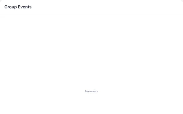 The Group Events page of the public Welley group with a No events message.